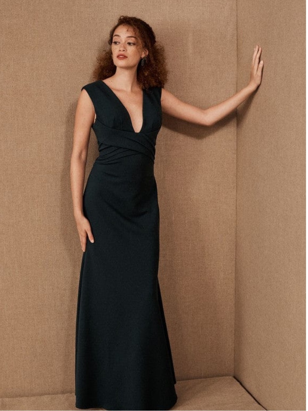 NWT Anthropologie BHLDN Fira Black Plunging Neckline Maxi Dress 8